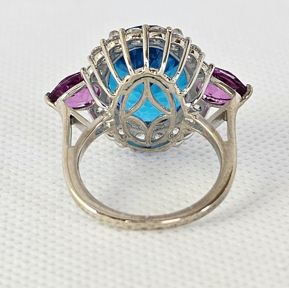 Caribbean Quartz Ring in Platinum over 925. Size 7! NEW - Picture 14 of 15